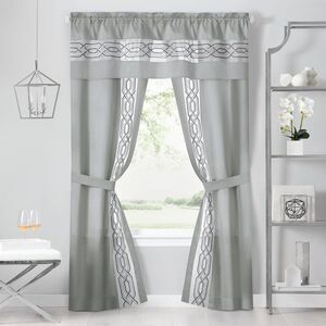 Paige Two-Tone Embroidered Window Curtain Set, Tan, 55" x 84"